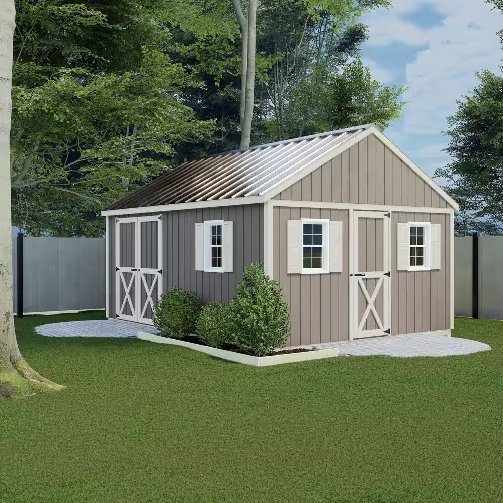 Crafter'S Connection 12 Ft. X 16 Ft. Wood Shed Kit with Spacious Barn Doors and Extra Walk-In Door