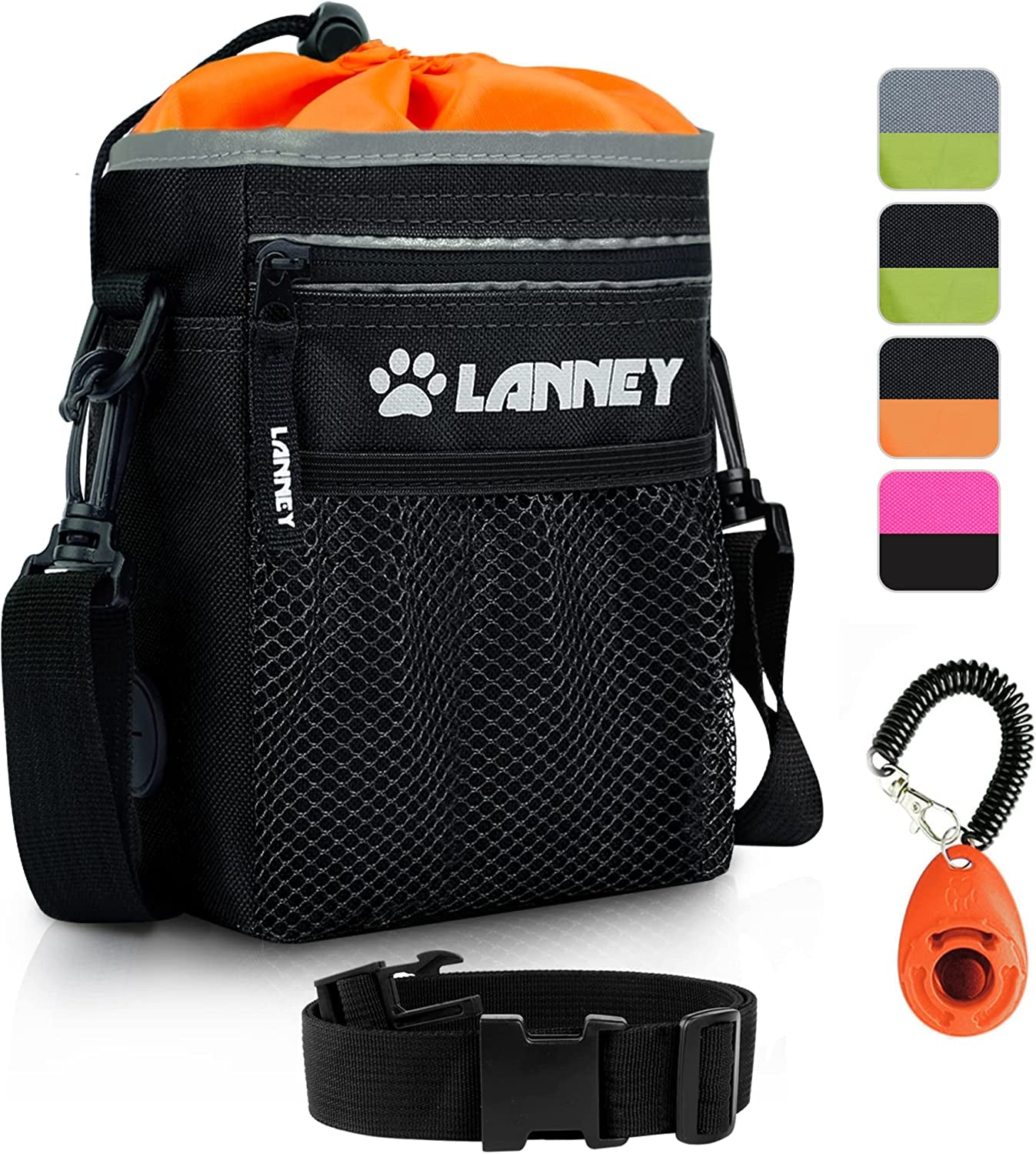 Dog Treat Pouch - 3 Ways to Wear Dog Treat Bag, Dog Training Treat Pouches for Pet Training with Clicker, Shoulder Strap, Adjustable Belt, Poop Bag Dispenser, Easily Carrying Kibble Snacks Pet Toys
