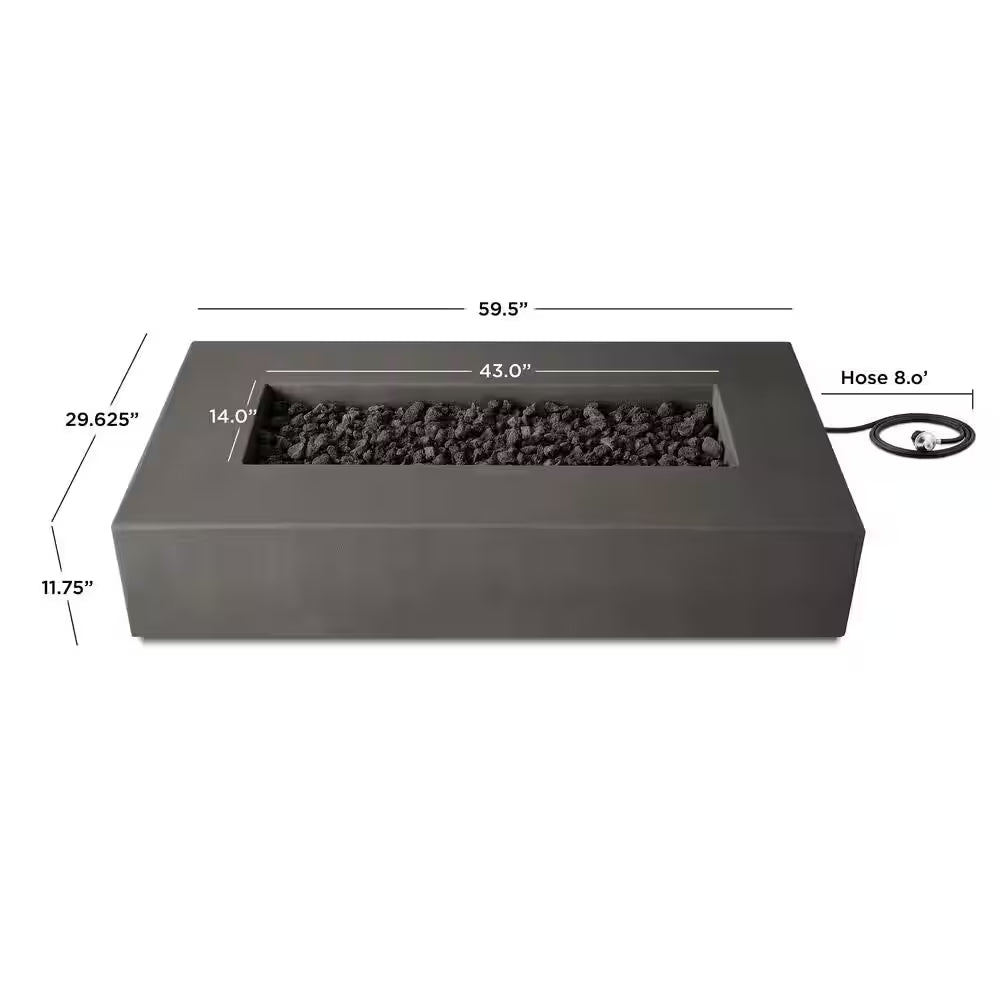 Matteau Low 60 In. L X 12 In. H Outdoor Rectangular Concrete Composite Propane Fire Table in Carbon with Vinyl Cover