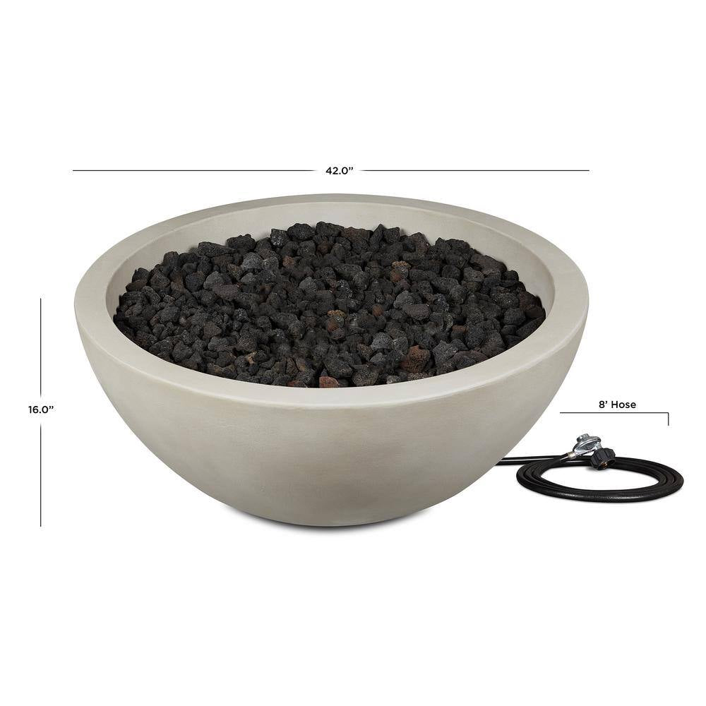 Pompton 42 In. round Concrete Composite Propane Fire Pit in Fog with Vinyl Cover