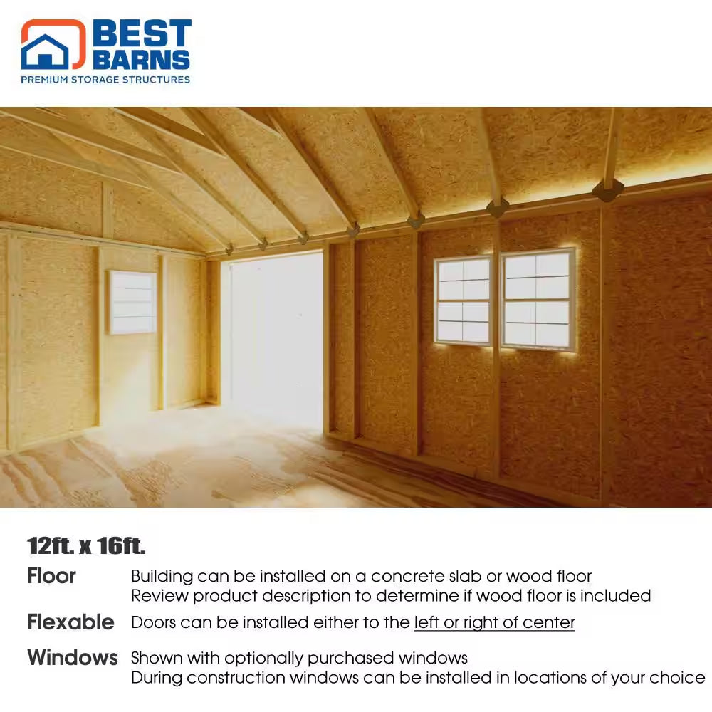 Crafter'S Connection 12 Ft. X 16 Ft. Wood Shed Kit with Spacious Barn Doors and Extra Walk-In Door