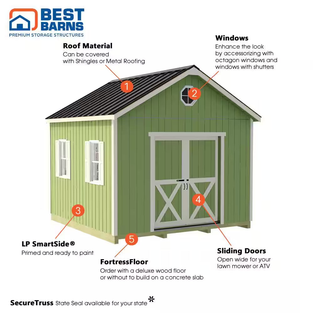 Backyard Basecamp 12 Ft. X 12 Ft. Wood Shed Kit with Space-Saving Sliding Doors and Fortressfloor