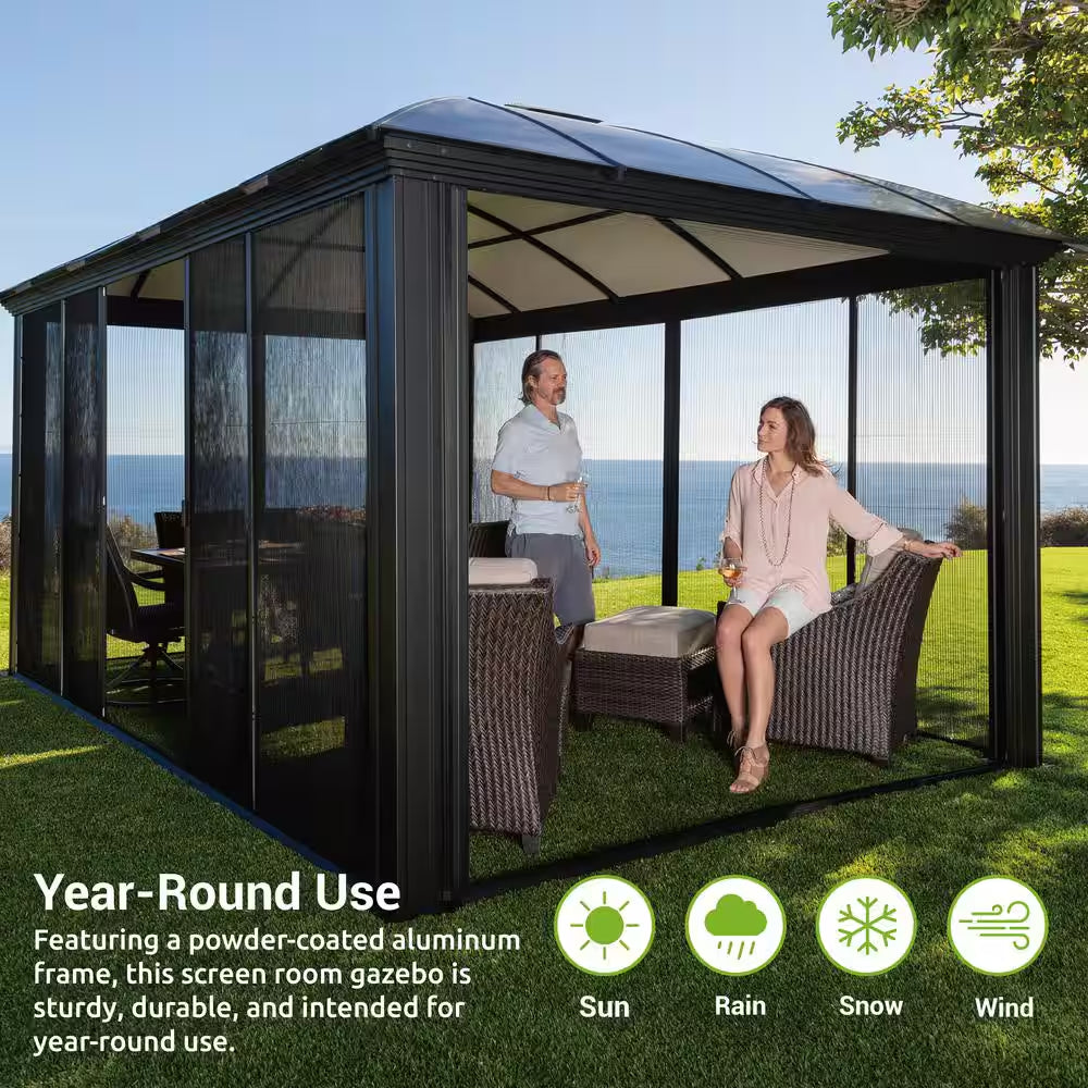 Siena 12 Ft. X 16 Ft. Aluminum Hard Top Gazebo with Sliding Screen