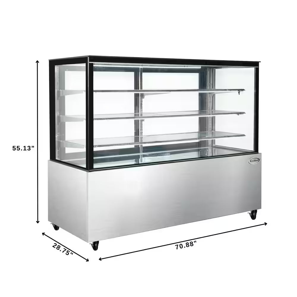 71 In. 30 Cu.Ft. Refrigerated Bakery Display Case Stainless Steel Glass Front