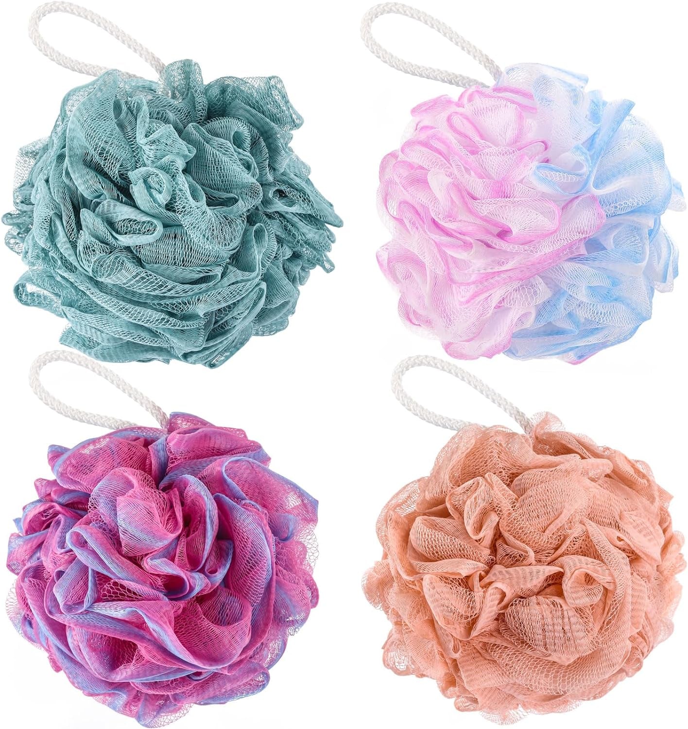 Premium Mesh Poufs (65G/Pcs) Bath Sponges Shower Loofahs Exfoliating Shower Puff - Great for Body Wash Pack of 4