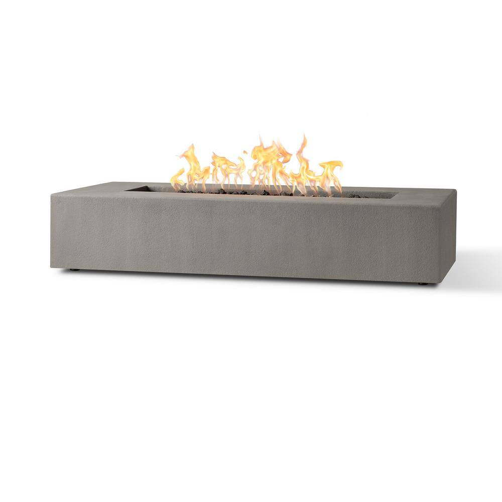 Matteau Low 60 In. L X 12 In. H Outdoor Rectangular Concrete Composite Propane Fire Table in Flint with Vinyl Cover