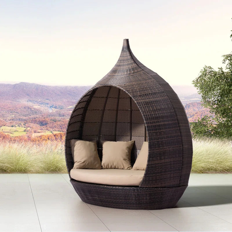85.6'' Wide Wicker Patio Daybed with Cushions