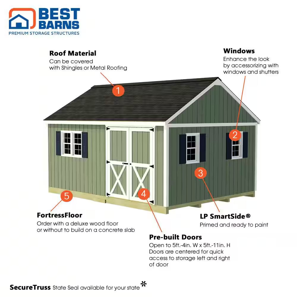 Crafter'S Connection 16 Ft. X 12 Ft. Wood Shed Kit with Spacious Barn Doors