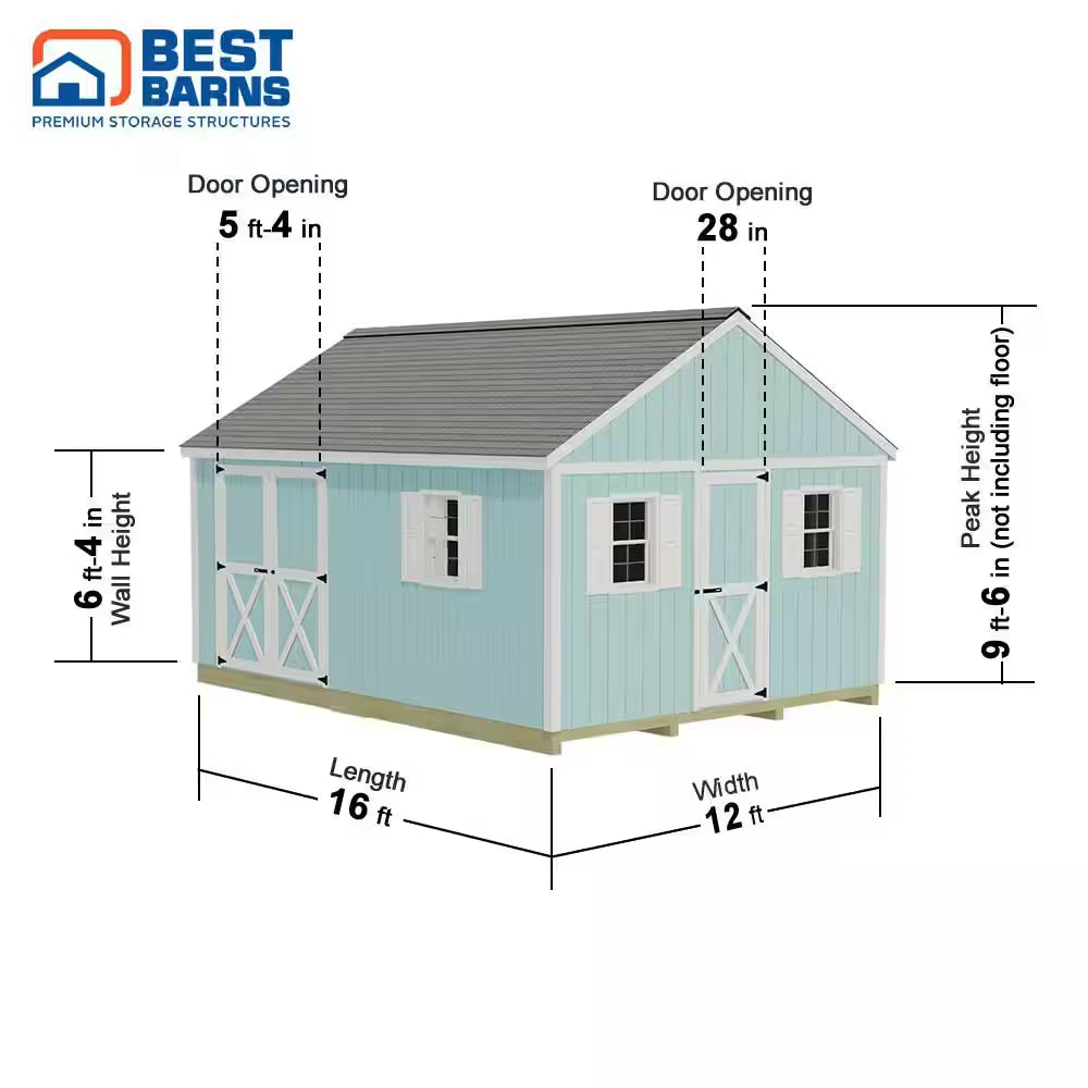 Crafter'S Connection 12 Ft. X 16 Ft. Wood Shed Kit with Spacious Barn Doors and Extra Walk-In Door