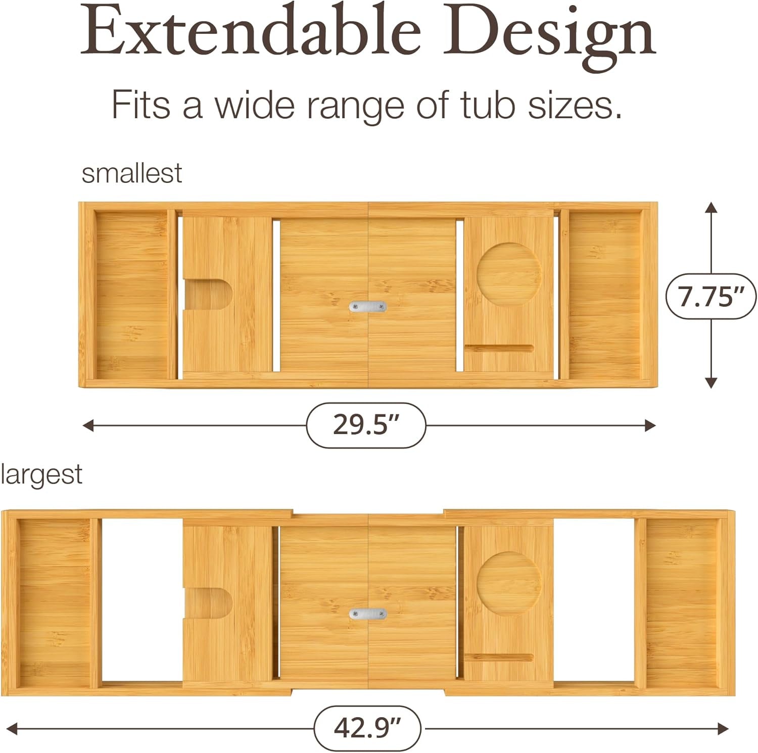 Bathtub Tray - Expandable Bamboo Bath Tray for Tub with Wine Glass Holder, Book & Tablet Stand - Wooden Bathtub Caddy Tray Table for Bathroom Accessories, Spa Relaxation, Housewarming & Wedding Gift