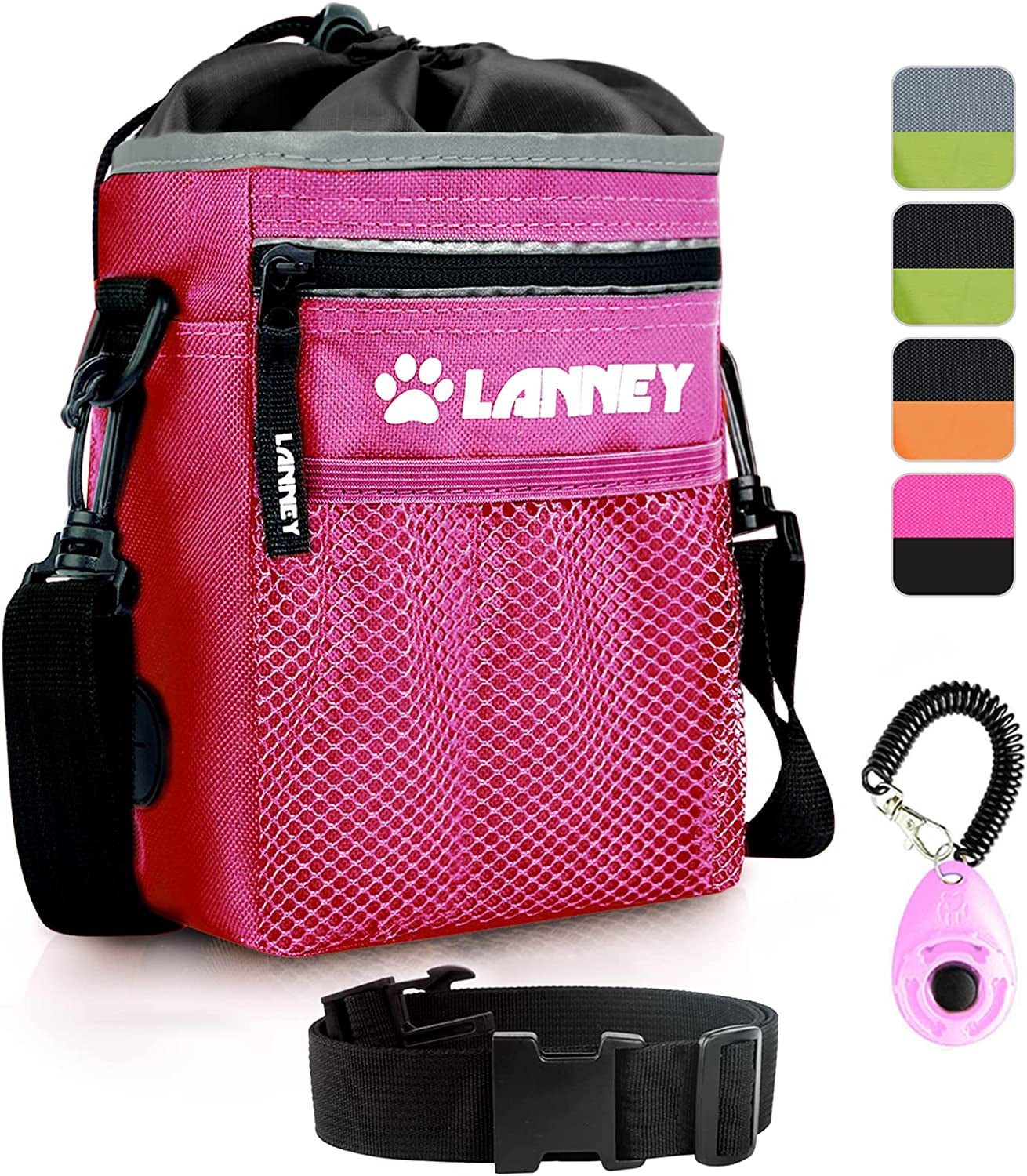 Dog Treat Pouch - 3 Ways to Wear Dog Treat Bag, Dog Training Treat Pouches for Pet Training with Clicker, Shoulder Strap, Adjustable Belt, Poop Bag Dispenser, Easily Carrying Kibble Snacks Pet Toys