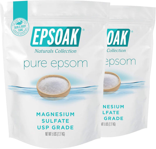 Epsom Salt – 10 Lb (Two 5 Lb Resealable Bags), Magnesium Sulfate USP, Unscented, Made in USA, Perfect for Bath, Spa, and Soaking