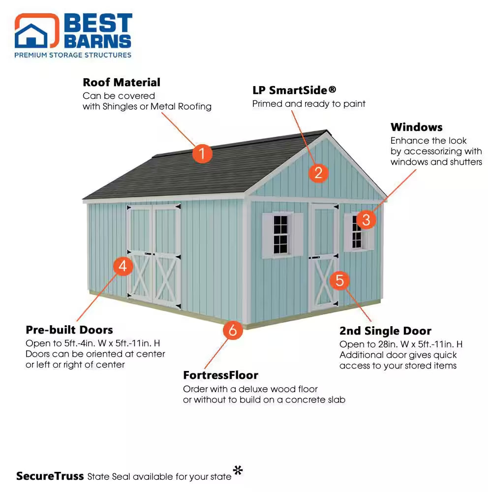 Crafter'S Connection 12 Ft. X 16 Ft. Wood Shed Kit with Spacious Barn Doors and Extra Walk-In Door