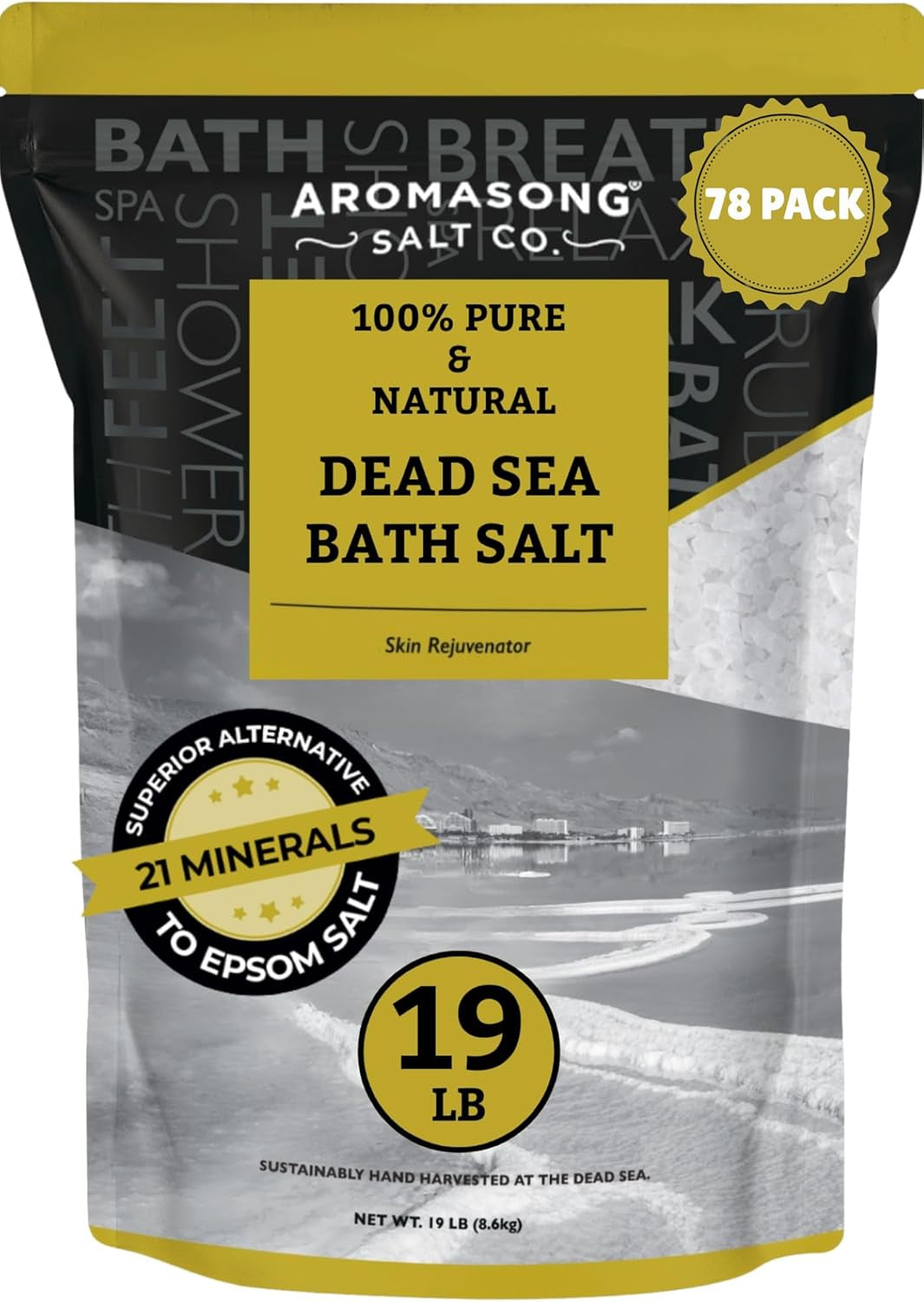 Dead Sea Salt - Spa Bath Salt - 19 Lbs Fine Grain Bulk - 100% Pure - Better Absorbing than Epsom Salt - Soak for Women & Men for Skin Issues and to Relax Tired Muscles - Resealable Pack.