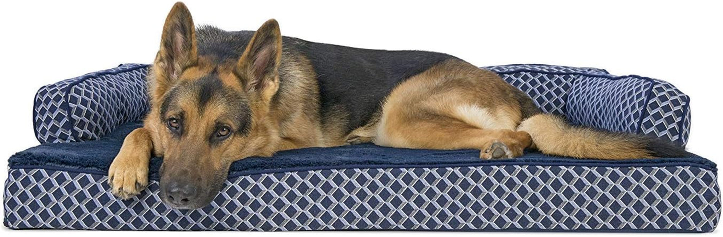 Orthopedic Dog Bed for Large Dogs W/ Removable Bolsters & Washable Cover, for Dogs up to 95 Lbs - Plush & Woven Decor Comfy Couch Sofa - Diamond Brown, Jumbo/Xl