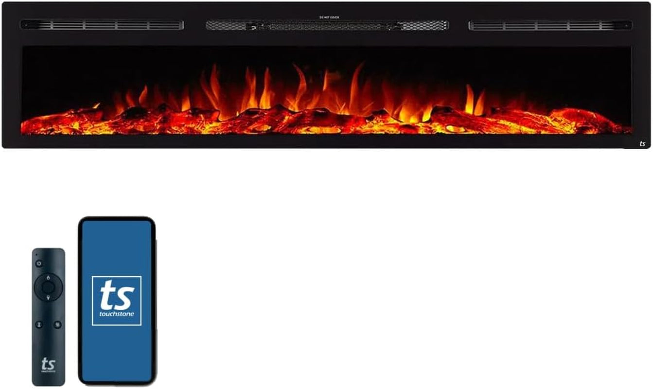 Smart Electric Fireplace-The Sideline 36" Wide-In Wall Recessed - 30 Realistic Ember Color/Flame Options - 1,500W Heater W/Thermostat - Log & Crystal Hearth Options - Alexa/Wifi Enabled