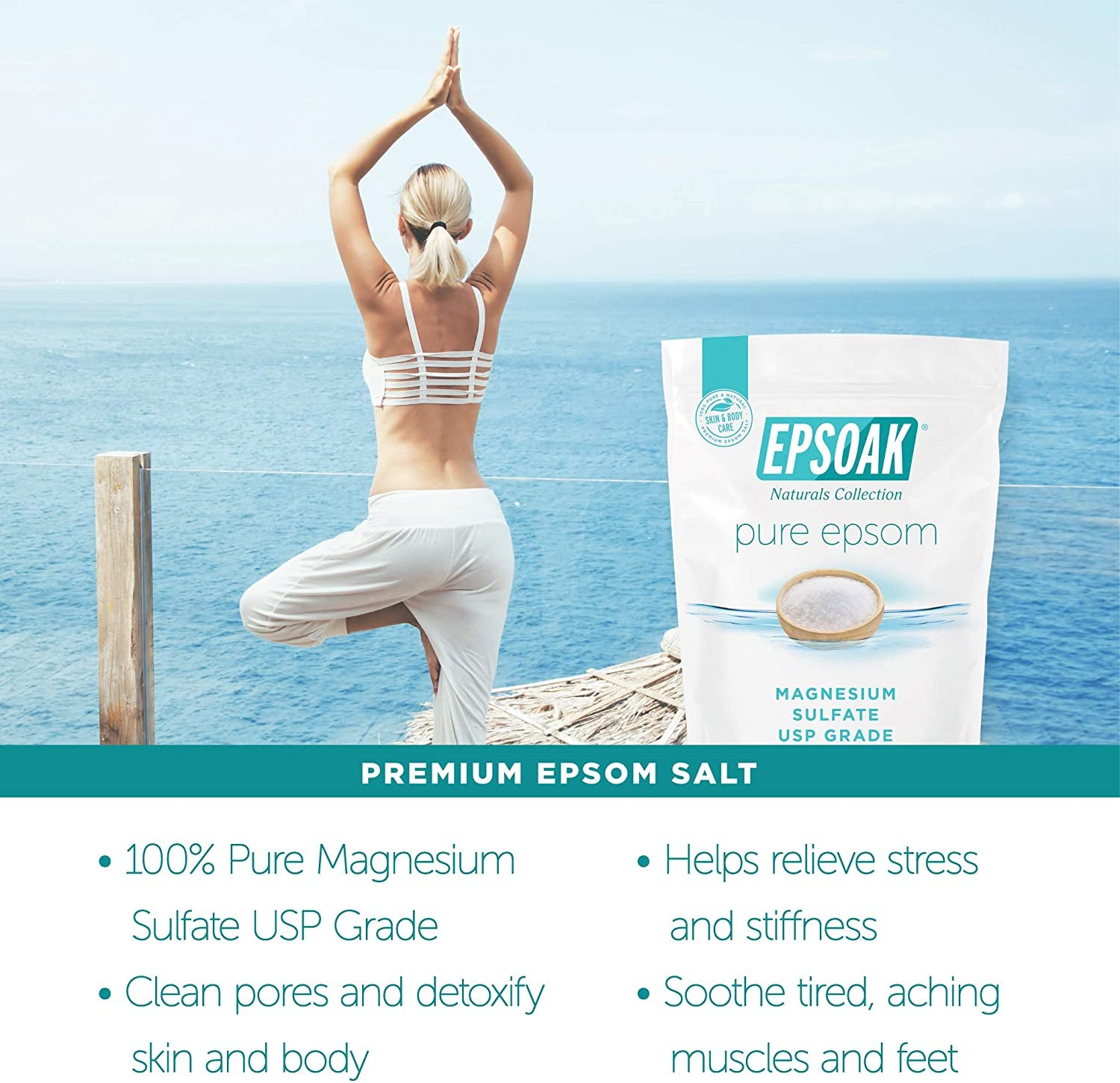 Epsom Salt – 10 Lb (Two 5 Lb Resealable Bags), Magnesium Sulfate USP, Unscented, Made in USA, Perfect for Bath, Spa, and Soaking