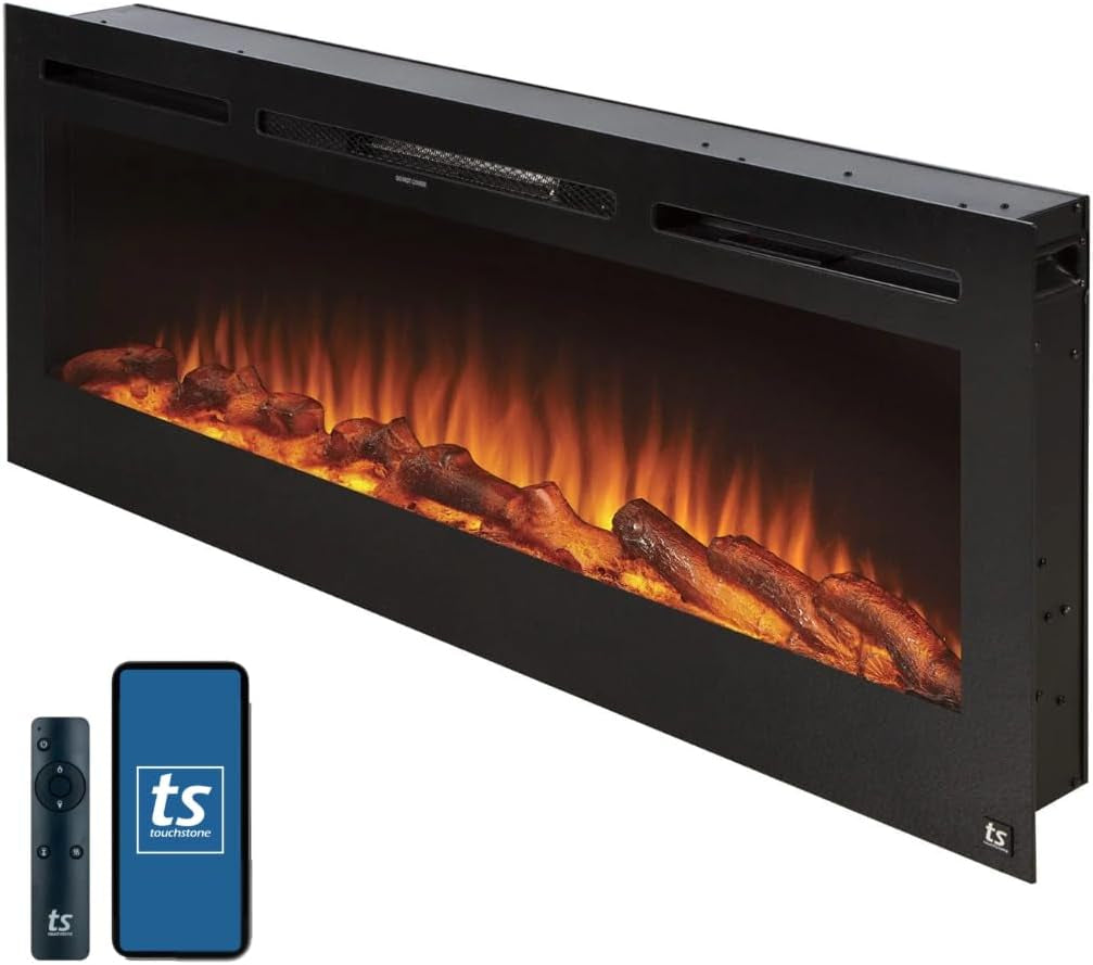Smart Electric Fireplace-The Sideline 36" Wide-In Wall Recessed - 30 Realistic Ember Color/Flame Options - 1,500W Heater W/Thermostat - Log & Crystal Hearth Options - Alexa/Wifi Enabled