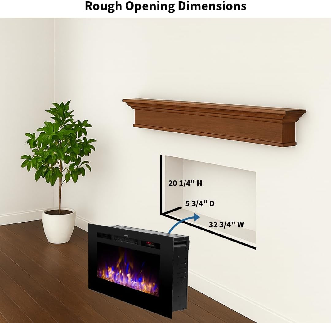 Smart Electric Fireplace-The Sideline 36" Wide-In Wall Recessed - 30 Realistic Ember Color/Flame Options - 1,500W Heater W/Thermostat - Log & Crystal Hearth Options - Alexa/Wifi Enabled