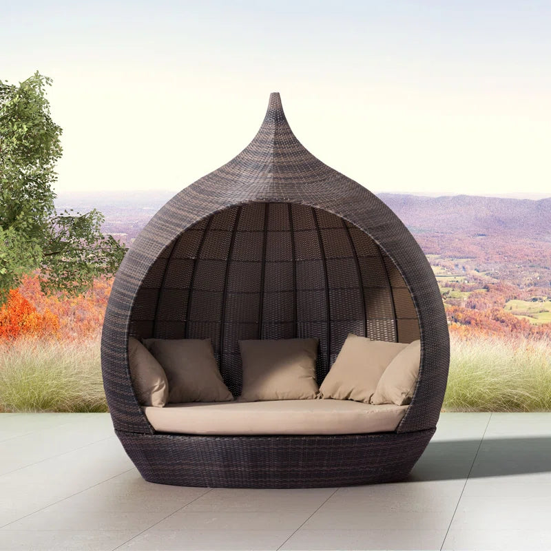85.6'' Wide Wicker Patio Daybed with Cushions