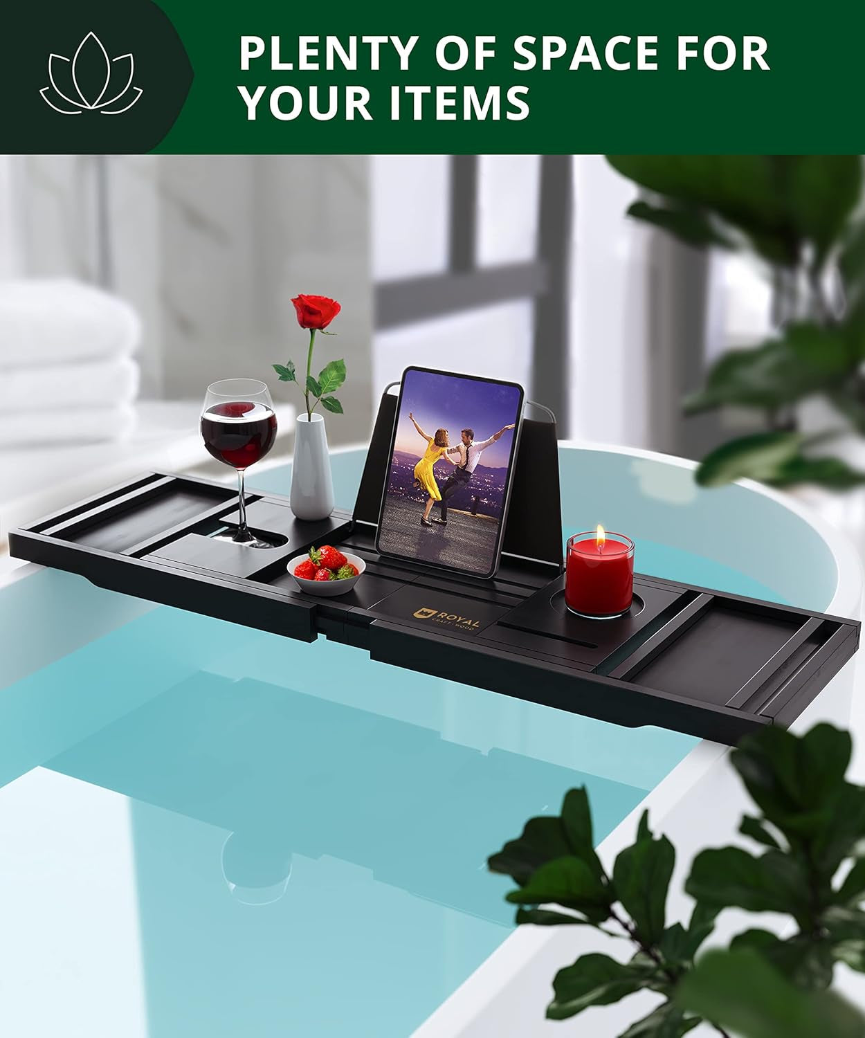 Premium Foldable Bathtub Tray - Wood Bath Tray for Tub, Bamboo Shelf, Expandable Bath Table Trays, Bathtub & Bathroom Accessories for New Home & Mothers Day & Birthday Gifts for Mom