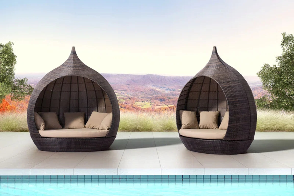 85.6'' Wide Wicker Patio Daybed with Cushions