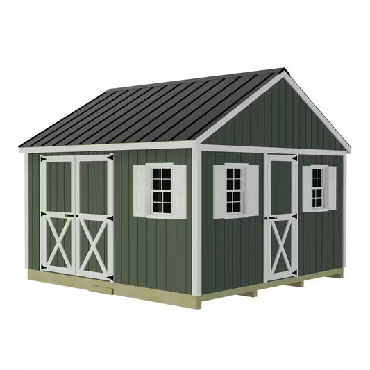 Backyard Basecamp 12 Ft. X 12 Ft. Wood Shed Kit with Barn Doors, Extra Walk-In Door and Fortressfloor
