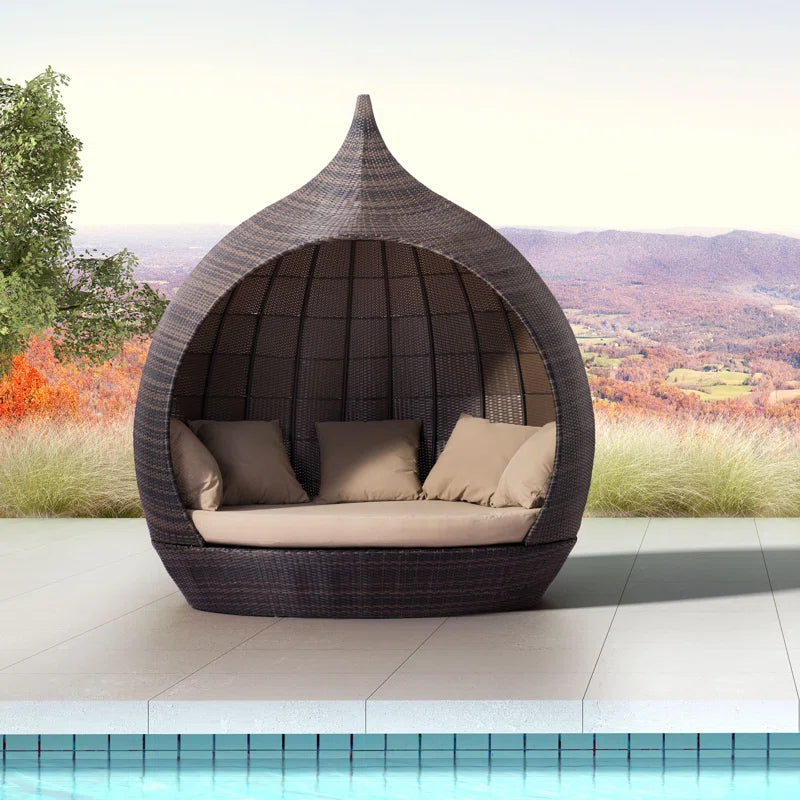 85.6'' Wide Wicker Patio Daybed with Cushions