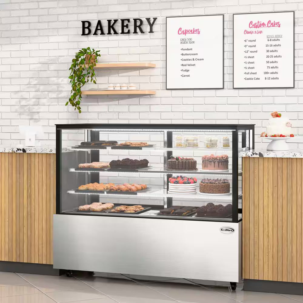 71 In. 30 Cu.Ft. Refrigerated Bakery Display Case Stainless Steel Glass Front