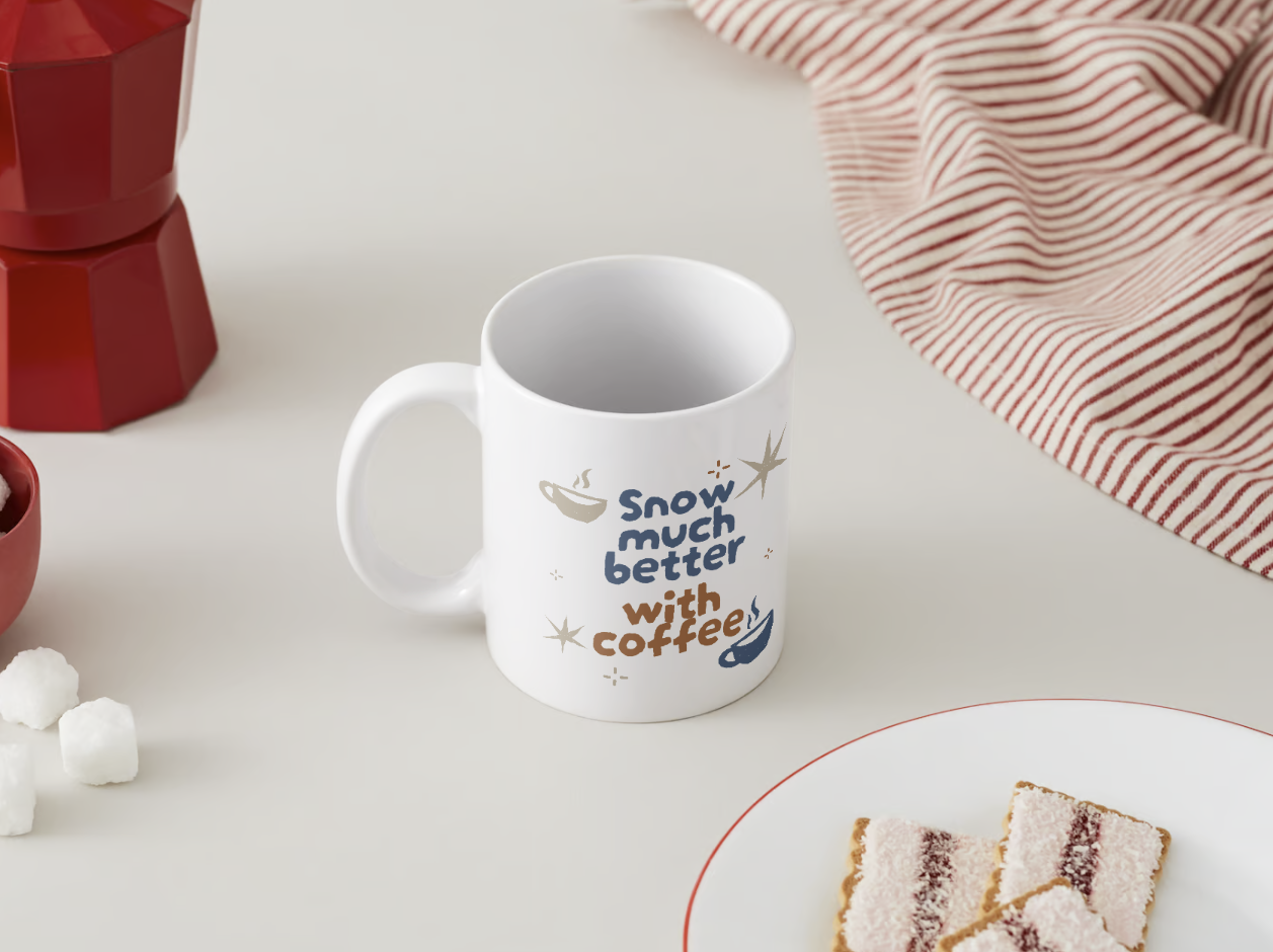 Snow Much Better with Coffee - Winter-Themed 11oz Ceramic Mug | BPA-Free, Durable, Perfect for Coffee, Tea, Hot Chocolate & Gifts.