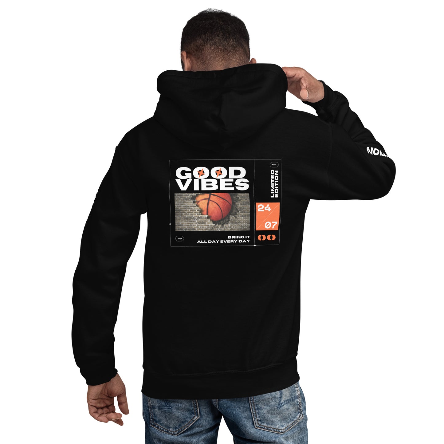 Good Vibes Basketball Hoodie | Unisex Graphic Streetwear Hoodie | Sports Style Limited Edition Sweatshirt Orange