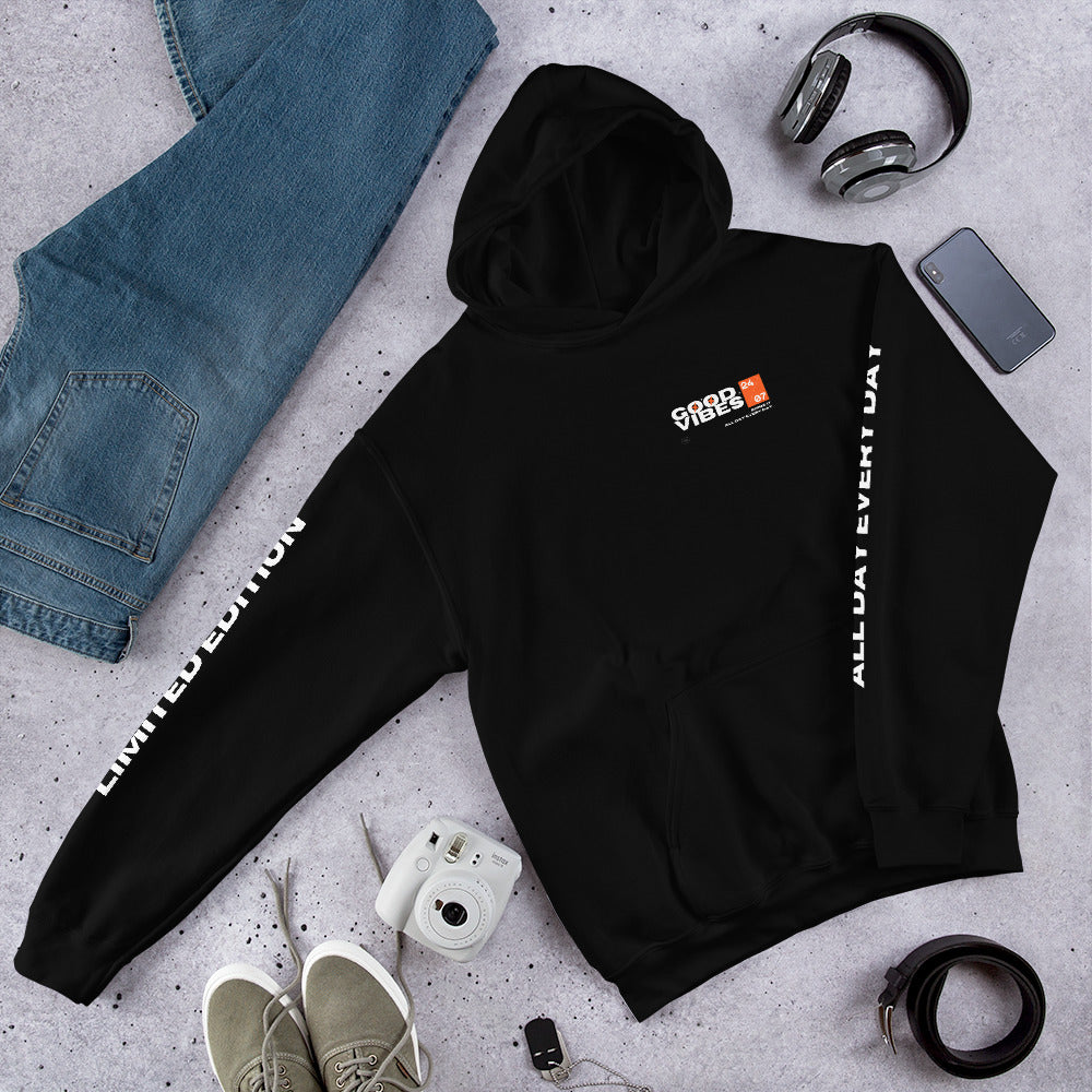 Good Vibes Basketball Hoodie | Unisex Graphic Streetwear Hoodie | Sports Style Limited Edition Sweatshirt Orange