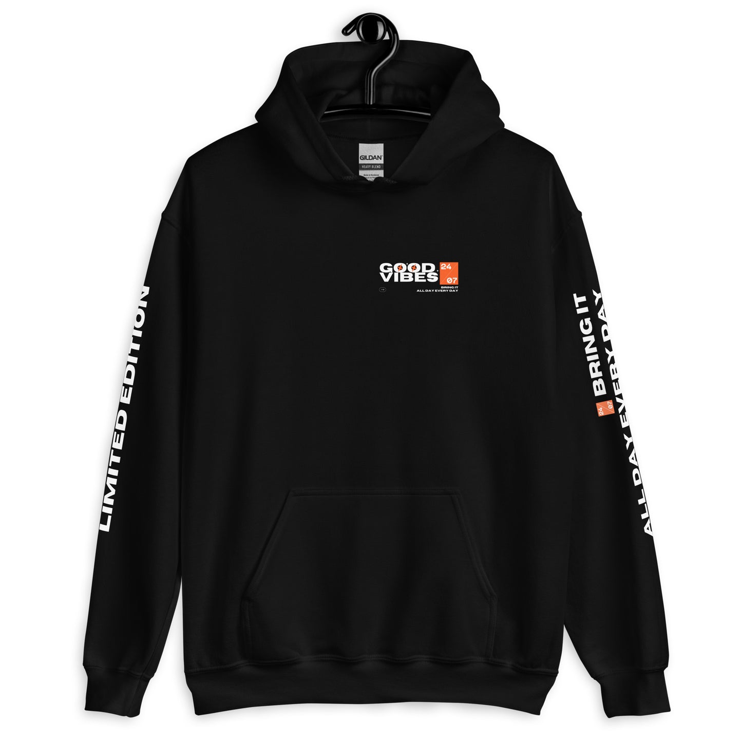 Good Vibes Basketball Hoodie | Unisex Graphic Streetwear Hoodie | Sports Style Limited Edition Sweatshirt Orange