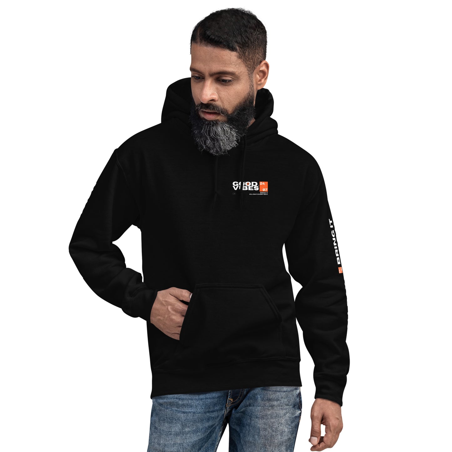 Good Vibes Basketball Hoodie | Unisex Graphic Streetwear Hoodie | Sports Style Limited Edition Sweatshirt Orange