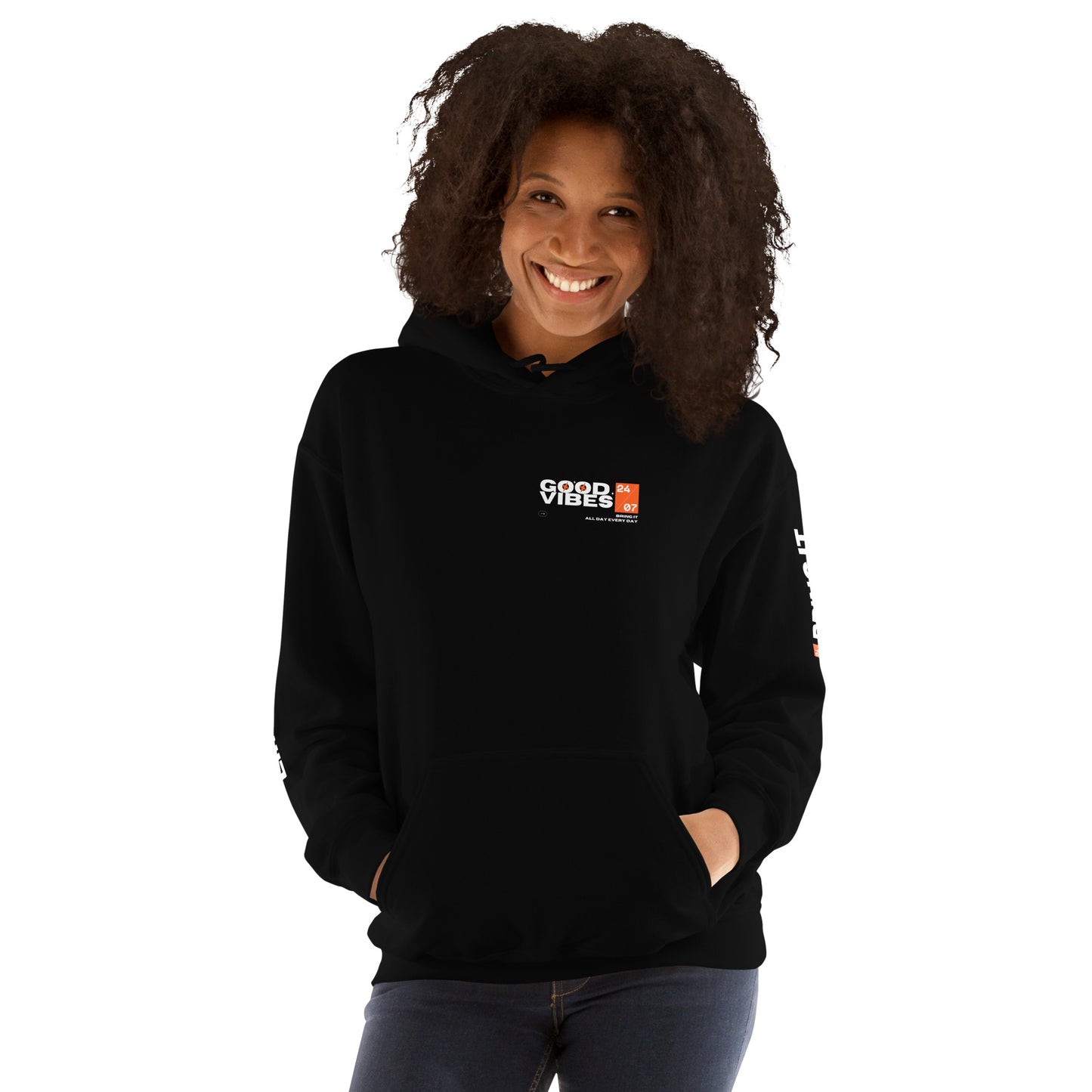 Good Vibes Basketball Hoodie | Unisex Graphic Streetwear Hoodie | Sports Style Limited Edition Sweatshirt Orange