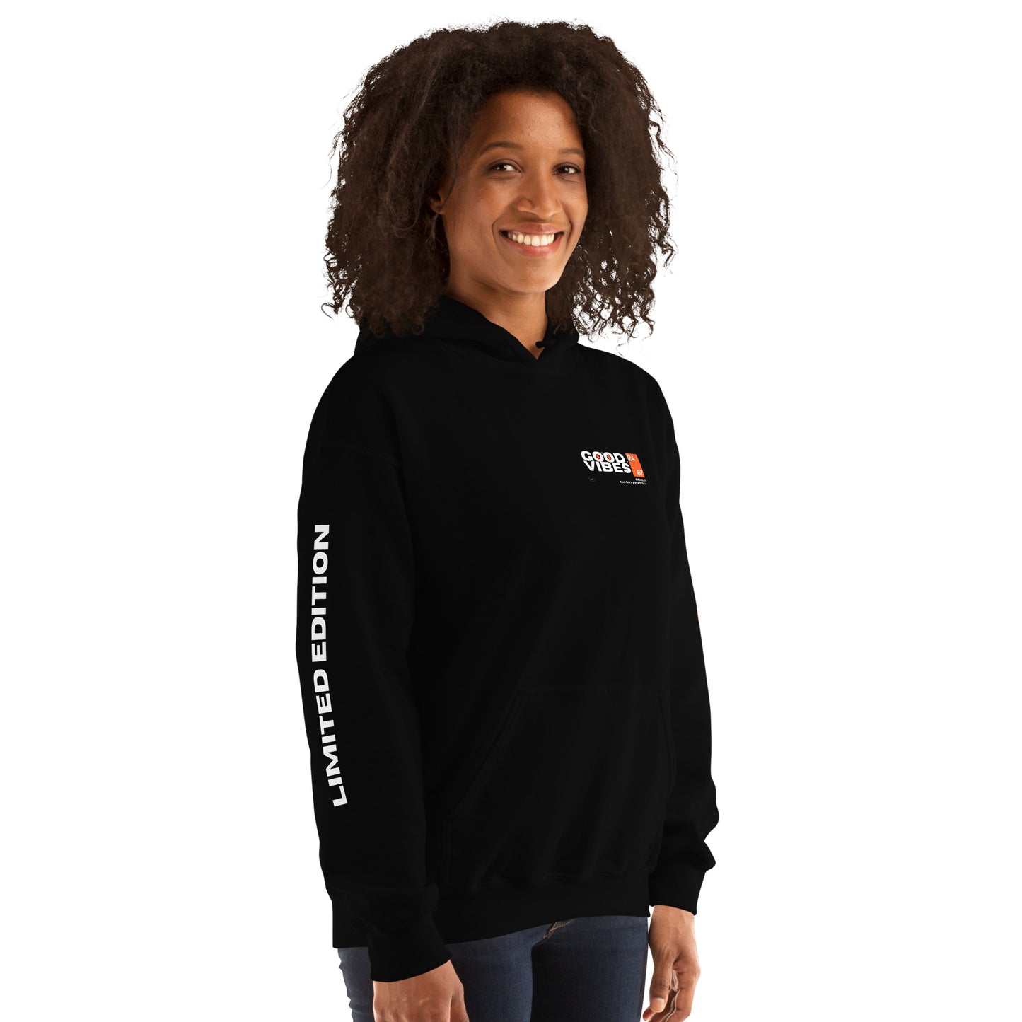 Good Vibes Basketball Hoodie | Unisex Graphic Streetwear Hoodie | Sports Style Limited Edition Sweatshirt Orange