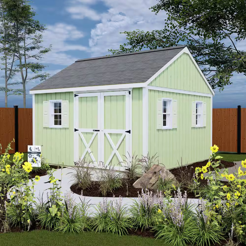 Backyard Basecamp 12 Ft. X 12 Ft. Wood Shed Kit with Barn Doors, Extra Walk-In Door and Fortressfloor