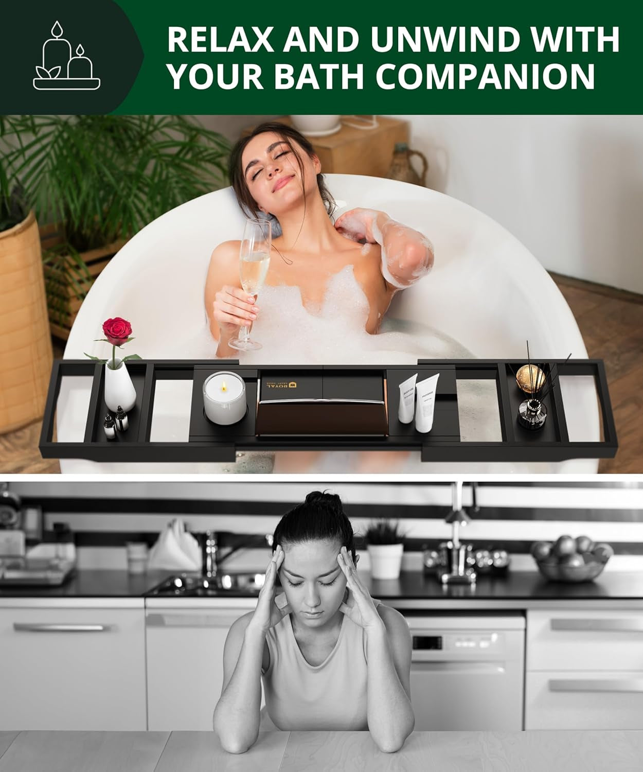 Premium Foldable Bathtub Tray - Wood Bath Tray for Tub, Bamboo Shelf, Expandable Bath Table Trays, Bathtub & Bathroom Accessories for New Home & Mothers Day & Birthday Gifts for Mom