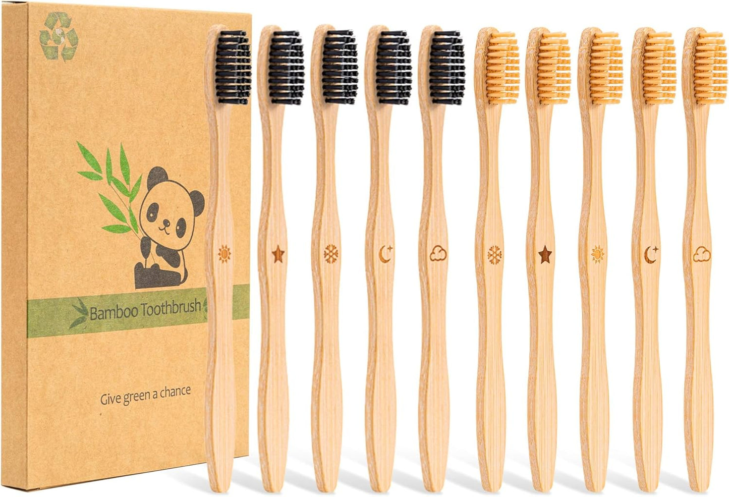 Eco Friendly Bamboo Toothbrush, 10Pack Medium Firm Bristles Biodegradable Bulk Wooden Toothbrushes
