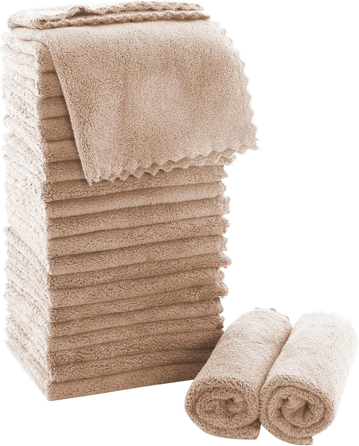 Ultra Soft Premium Washcloths Set - 12 X 12 Inches - 24 Pack - Quick Drying - Highly Absorbent Coral Velvet Bathroom Wash Clothes - Use as Bath, Spa, Facial, Fingertip Towel (Grey)