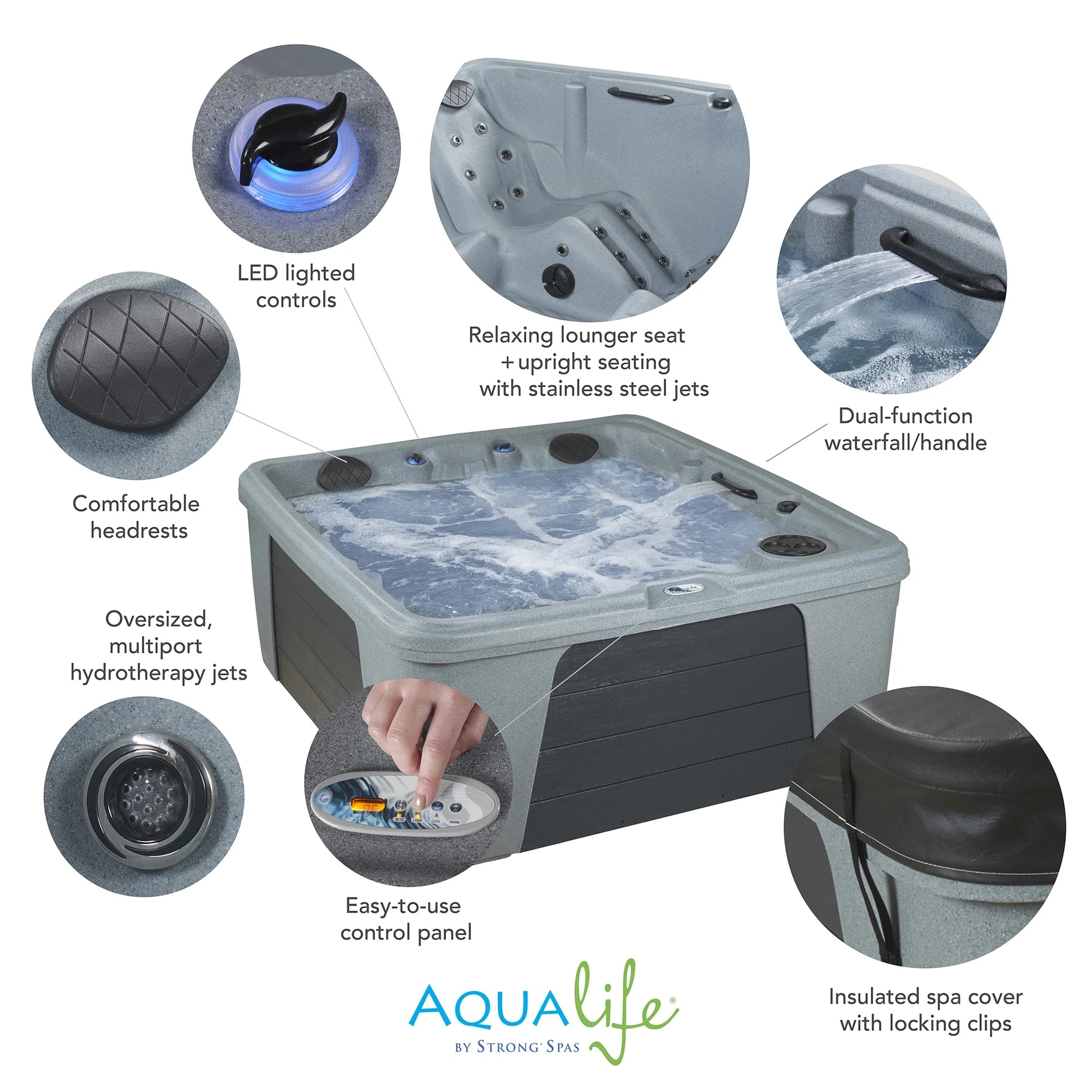 Trend 28-Jets Lounger Hot Tub Seats 5, Plug & Play, Gray, Rectangle, by