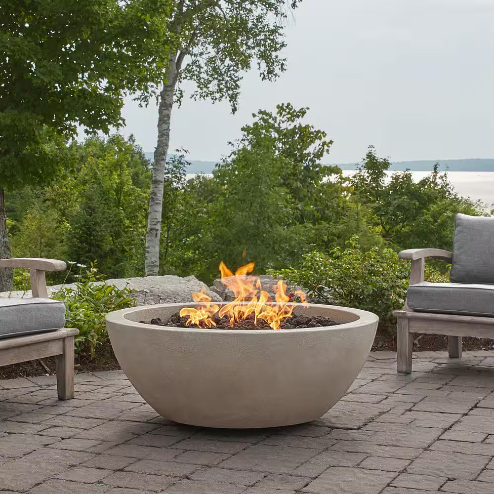 Pompton 42 In. round Concrete Composite Propane Fire Pit in Fog with Vinyl Cover
