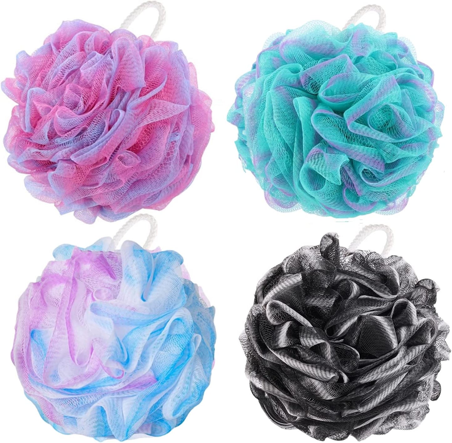 Premium Mesh Poufs (65G/Pcs) Bath Sponges Shower Loofahs Exfoliating Shower Puff - Great for Body Wash Pack of 4