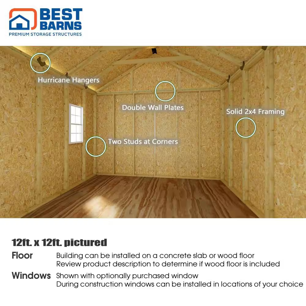 Backyard Basecamp 12 Ft. X 12 Ft. Wood Shed Kit with Space-Saving Sliding Doors and Fortressfloor