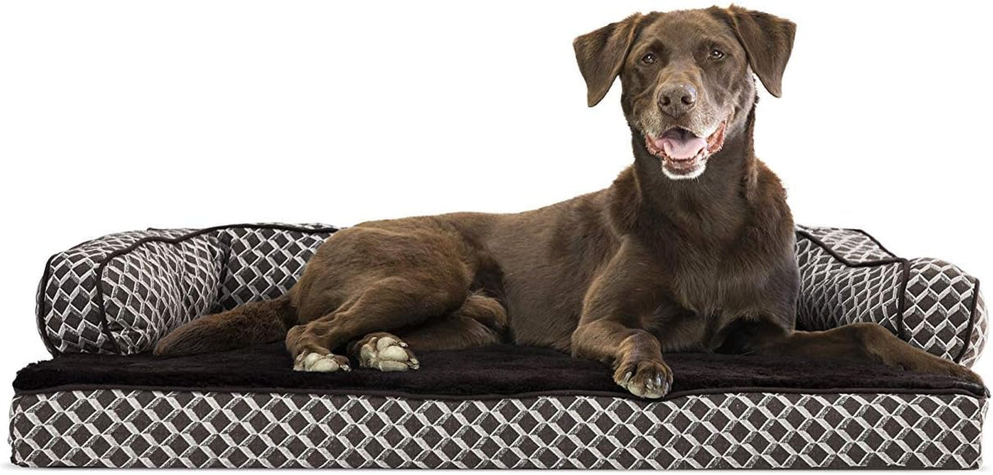 Orthopedic Dog Bed for Large Dogs W/ Removable Bolsters & Washable Cover, for Dogs up to 95 Lbs - Plush & Woven Decor Comfy Couch Sofa - Diamond Brown, Jumbo/Xl