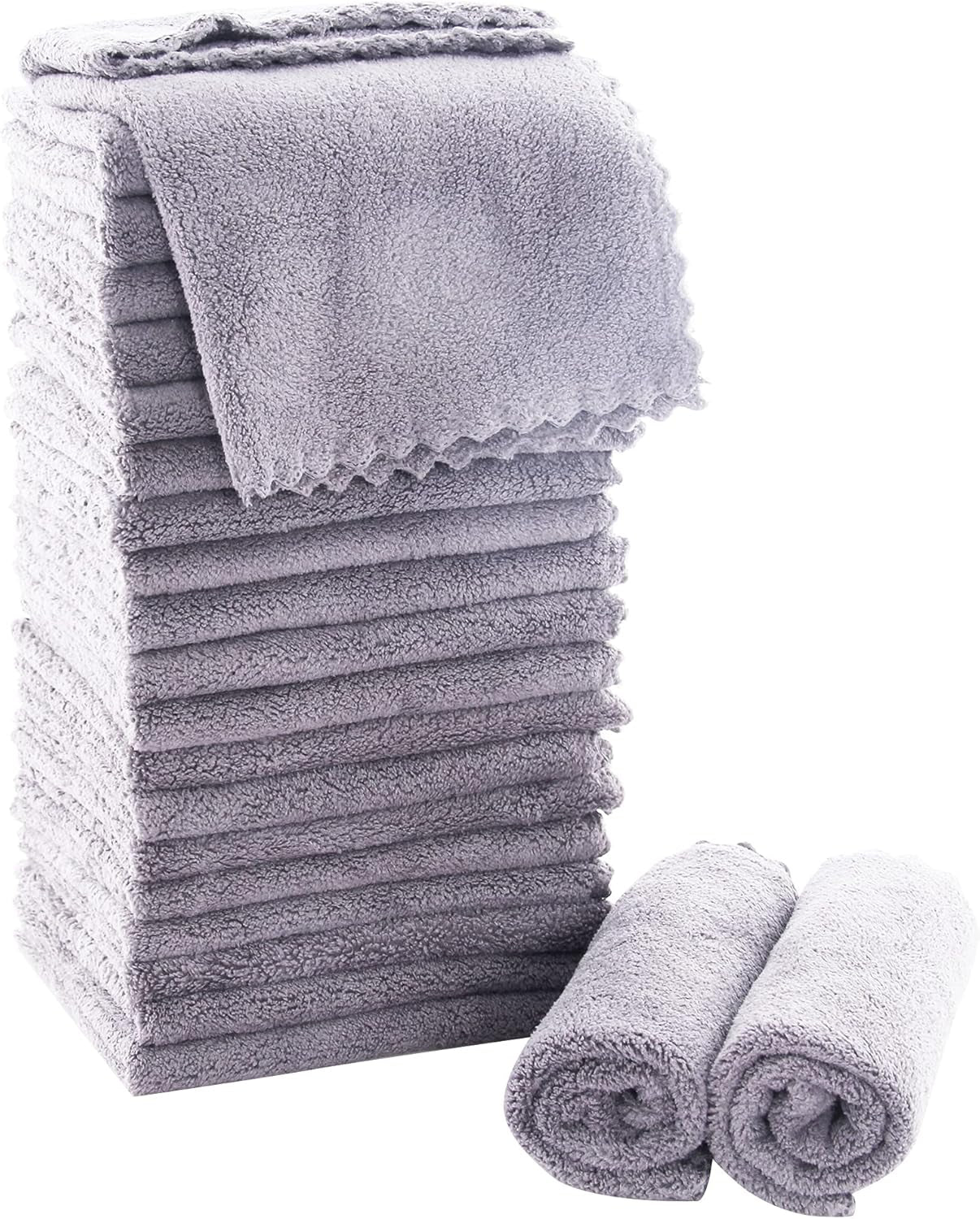Ultra Soft Premium Washcloths Set - 12 X 12 Inches - 24 Pack - Quick Drying - Highly Absorbent Coral Velvet Bathroom Wash Clothes - Use as Bath, Spa, Facial, Fingertip Towel (Grey)