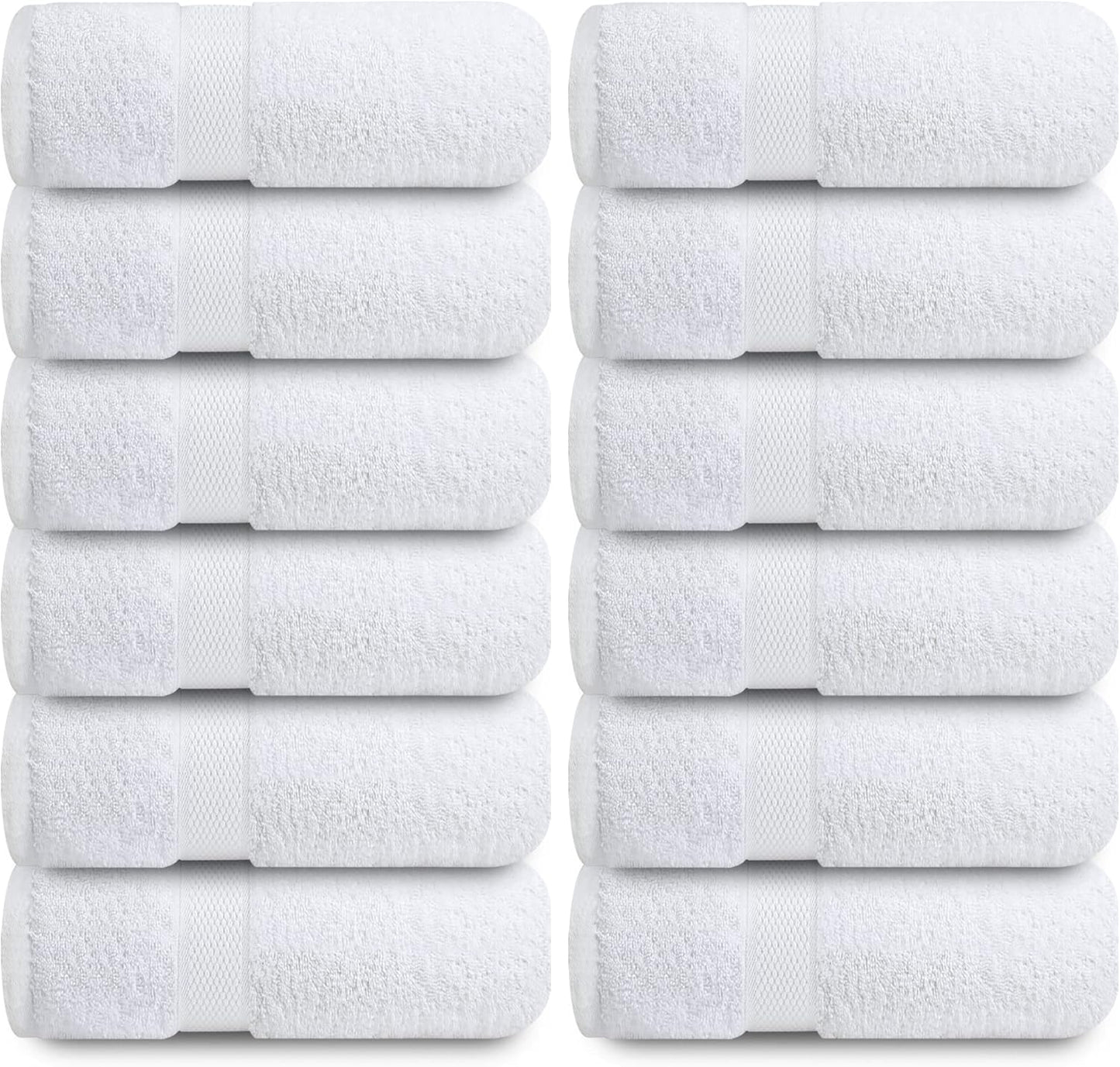 Luxury Wash Cloths for Showering [13X13] – 100% Cotton Washcloths [Pack of 12], Soft and Absorbent Face Towels for Bathroom Wash Clothes, Gym, and Spa (Brilliant White)