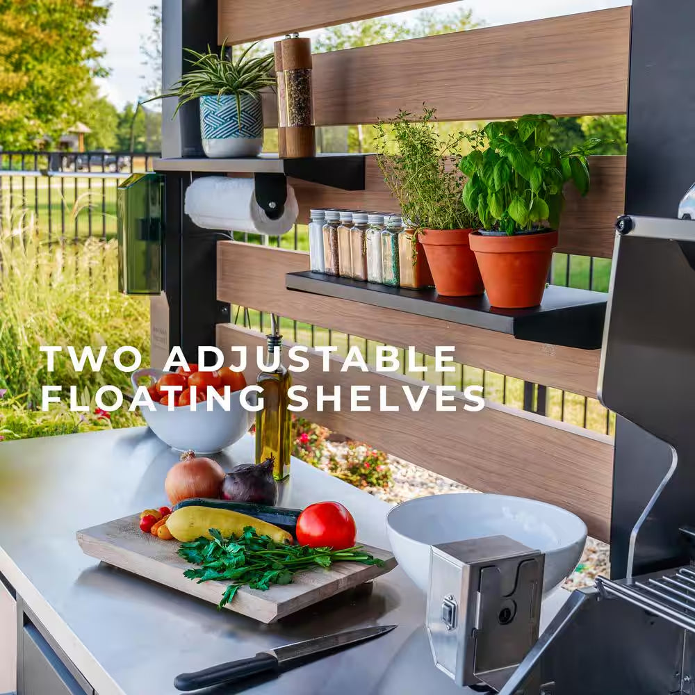 Fusion Flame 5-Burner Propane Gas Grill Island with Rotisserie and Outdoor Rated Refrigerator in Stainless Steel