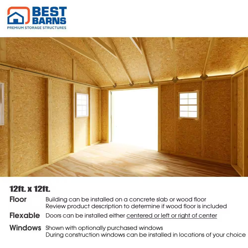 Backyard Basecamp 12 Ft. X 12 Ft. Wood Shed Kit with Barn Doors, Extra Walk-In Door and Fortressfloor