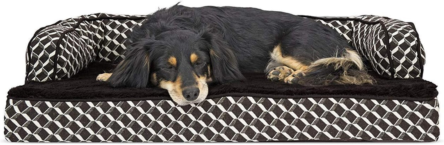 Orthopedic Dog Bed for Large Dogs W/ Removable Bolsters & Washable Cover, for Dogs up to 95 Lbs - Plush & Woven Decor Comfy Couch Sofa - Diamond Brown, Jumbo/Xl